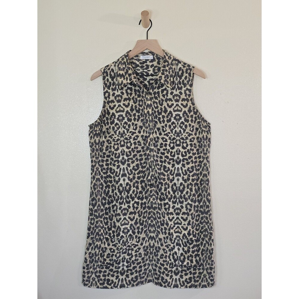 Equipment Femme Lucinda Silk Leopard Print Sleeveless Shirt Dress Pockets Large